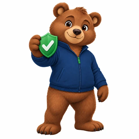 SaveCub bear mascot holding a green shield